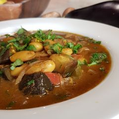 A picture of Butter beans curry with aubergine (vegetarian/vegan/glutenfree).
