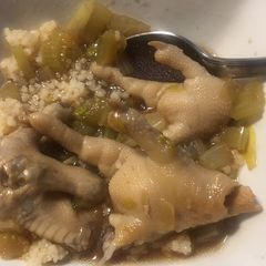 Chicken leg soup with peanuts and celery A picture of Chicken leg soup with peanuts and celery.