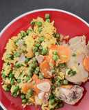 Pollo arvejado y Arroz amarillo