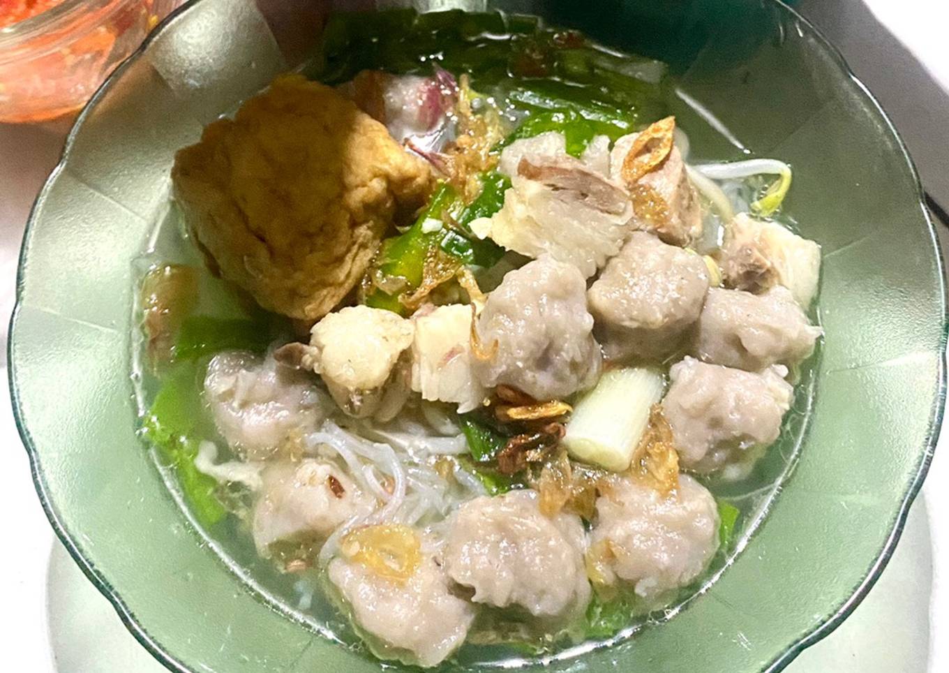 Bakso Ayam tetelan daging,gajih dan tahu bakso