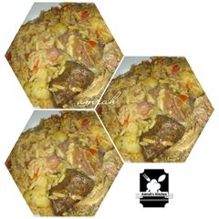 Jollof rice with irish potato A picture of Jollof rice with irish potato.