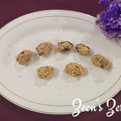 A picture of Poppy Seeds covered Dates.