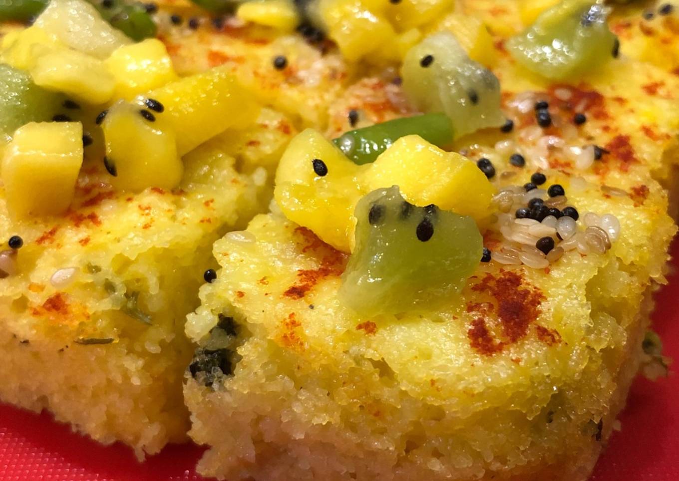 Mango Rava Dhokla (Steamed Savory Mango Semolina Cake) – Summer Delight