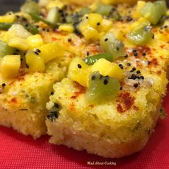 A picture of Mango Rava Dhokla (Steamed Savory Mango Semolina Cake) – Summer Delight.