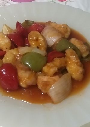 Una foto de Japonés o chino 🤔 ¿?¿ Pollito Agridulce Sabroso... Una Delicia
