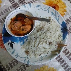 Chicken tikka masala with jeera rice A picture of Chicken tikka masala with jeera rice.
