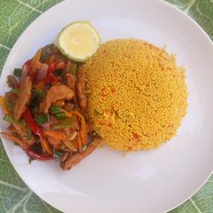 A picture of Cous cous and Chicken stir fry.