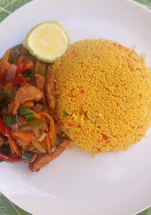 A picture of Cous cous and Chicken stir fry.