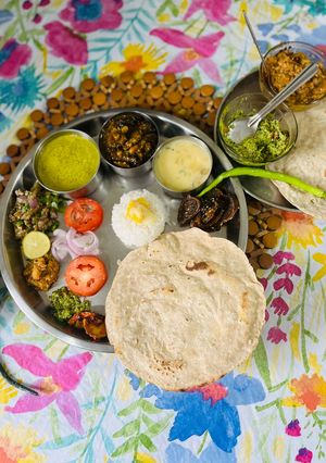 A picture of Maharashtrian Traditional Lunch Thali,.