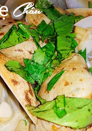 Hình của món Sò lụa hấp sả lá quế.