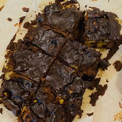 A picture of Dark chocolate mirin brownies (flourless, dairy and oil free).