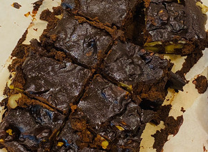 A picture of Dark chocolate mirin brownies (flourless, dairy and oil free).