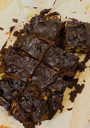 A picture of Dark chocolate mirin brownies (flourless, dairy and oil free).