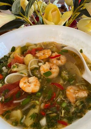 A picture of Vietnamese Sour Shrimp Soup (Canh Chua Tôm).