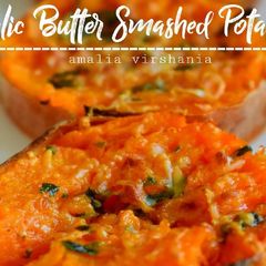 Garlic Butter Smashed Sweet Potatoes A picture of Garlic Butter Smashed Sweet Potatoes.