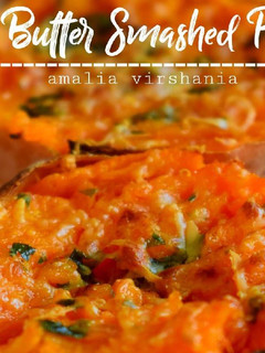 A picture of Garlic Butter Smashed Sweet Potatoes.