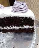 Whipped cream frosted chocolate cake