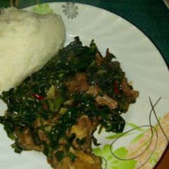 A picture of Beef stewed plus kales.