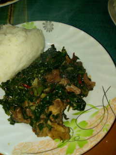 A picture of Beef stewed plus kales.