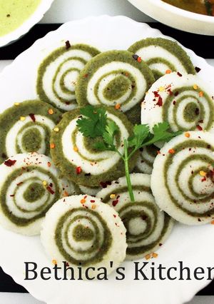 A picture of Spinach Swirl Idli.