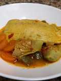 Palometa con verduras y cúrcuma