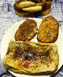 Vegetable Tortilla with Caramel Cream and Toasts with Sauces
