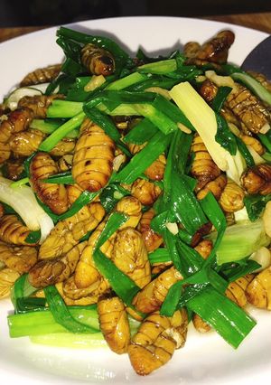 Hình của món Nhộng xào hành.