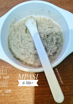 Foto resep MPASI 6 bulan 4 kuadran (Nasi, Hati ayam, Tempe, & Labu siam)💕