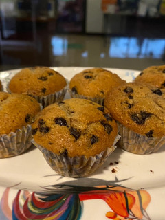 A picture of Banana Chocolate Chip Cake in a Convection Oven.