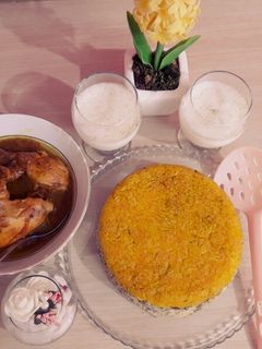 عکسی از دستور مرغ چلو گوشتی👌و ته دیگ زعفرانی