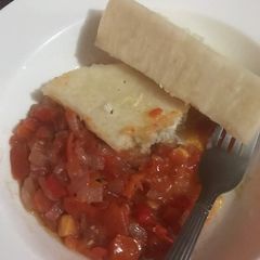 Boiled Yam with Tomatoes Sauce A picture of Boiled Yam with Tomatoes Sauce.