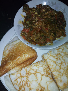 A picture of Sinasir with spinach soup.