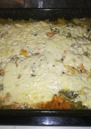 Rakott zöldség darált hússal és szalonnával recept fotója