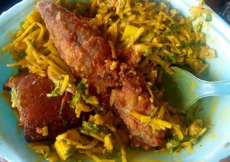Abacha with fried fish