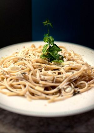 Φωτογραφία της συνταγής Linguine integrale με μασκαρπόνε & φλαμούρι ή μαντζουράνα 💝💛💝