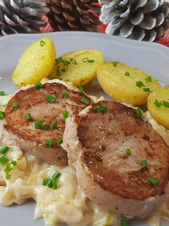 Una foto de Solomillo con salsa de puerro, receta para Navidad