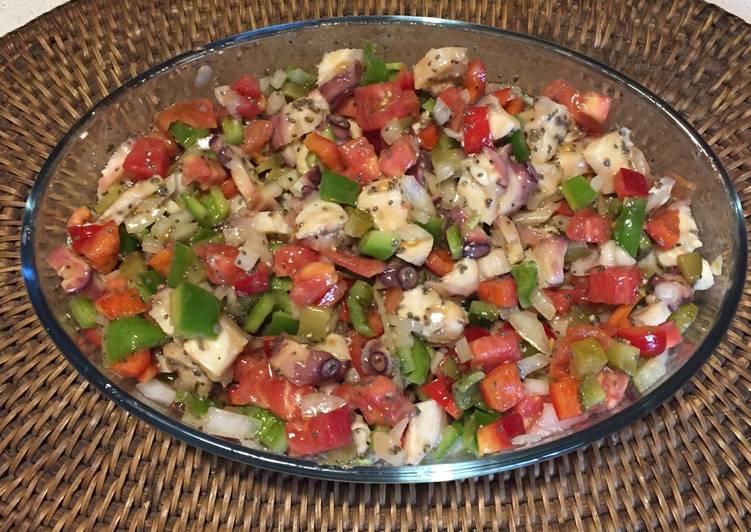 Picadillo de pulpo y langostinos