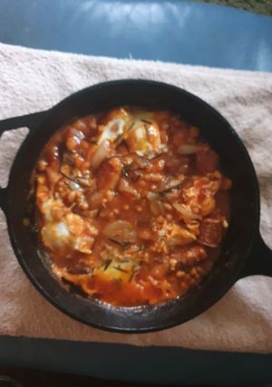 A picture of Chorizo Beans Eggs.
