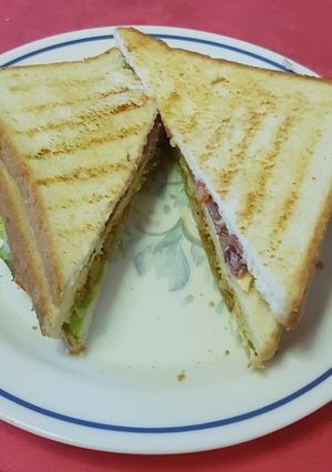 A picture of Ham, cottage cheese sandwich.
