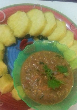A picture of Sweet potatoes + pea nut sauce# festive dish contest_Nairobi Wes.