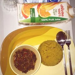Fried cous cous and beef sauce A picture of Fried cous cous and beef sauce.