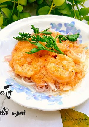 Hình của món Spaghetti tôm phô mai hàn.