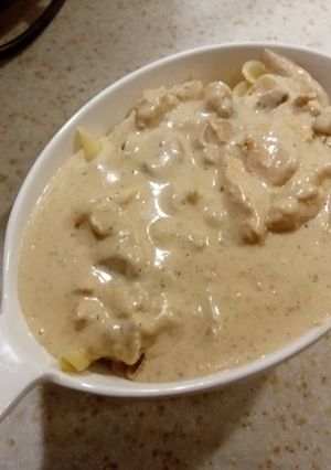 A picture of Chicken Alfredo Pasta.