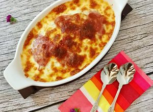 Foto resep Smoked Beef Mozaru (mozzarella baked rice)