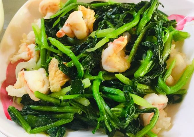 Cách Làm Món Ngồng cải xào tôm của Tuyetnb90 - Cookpad