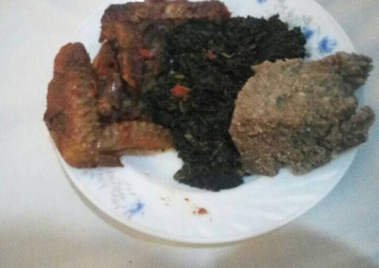 Brown ugali greens and chicken