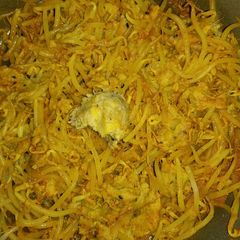 A picture of Mung bean sprouts in banana-peanut butter- tikka masala sauce.