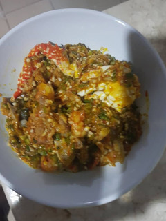 A picture of Okro with crab and shrimps.