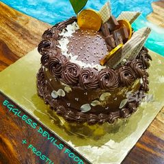 A picture of EGGLESS DEVILS FOOD CAKE + FROSTING.