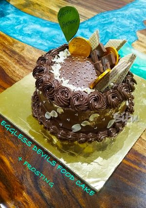 A picture of EGGLESS DEVILS FOOD CAKE + FROSTING.